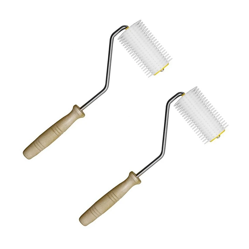 

2PCS Premium Wooden Handle Hive Uncapping Needle Roller Glue Pick-Up Plate For Beekeeping