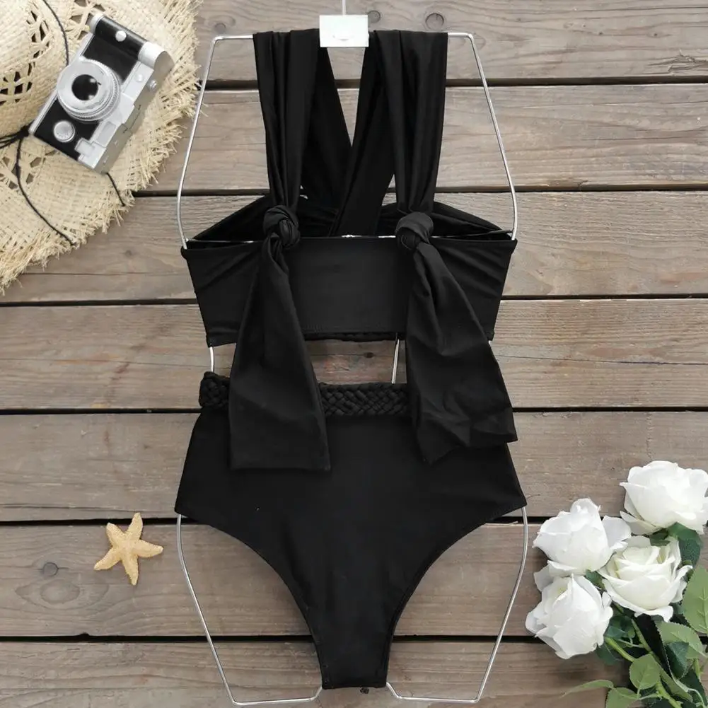 

Women Sexy Bikini Set Women Swimsuit Set Women's Braided Rope Strap Bikini Set with High Waist Swim Briefs Hollow Bra Split