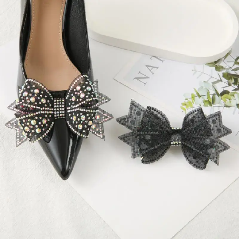 2PCS 우아한 분리형 활 디테일 신발 장식 나무 플랫 샌들 DIY 액세서리 쉬운 일치 신발 장식