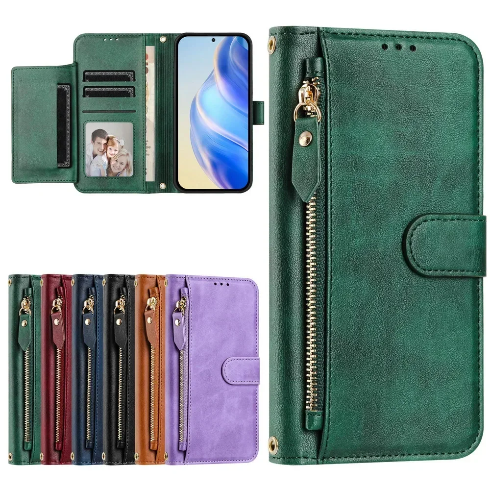 Enhanced Faux Leather Crossbody Zipper Wallet Case with Flip Book Cover