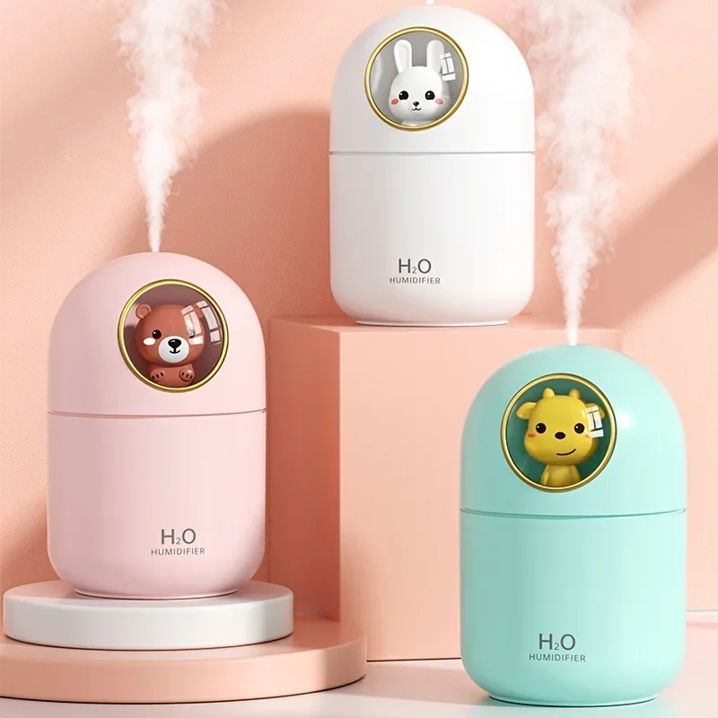 휴대용 미니 쿨 미스트 가습기, 야간 조명 포함, USB 개인 가습기, 자동 셧다운, 초저소음, 300 ml