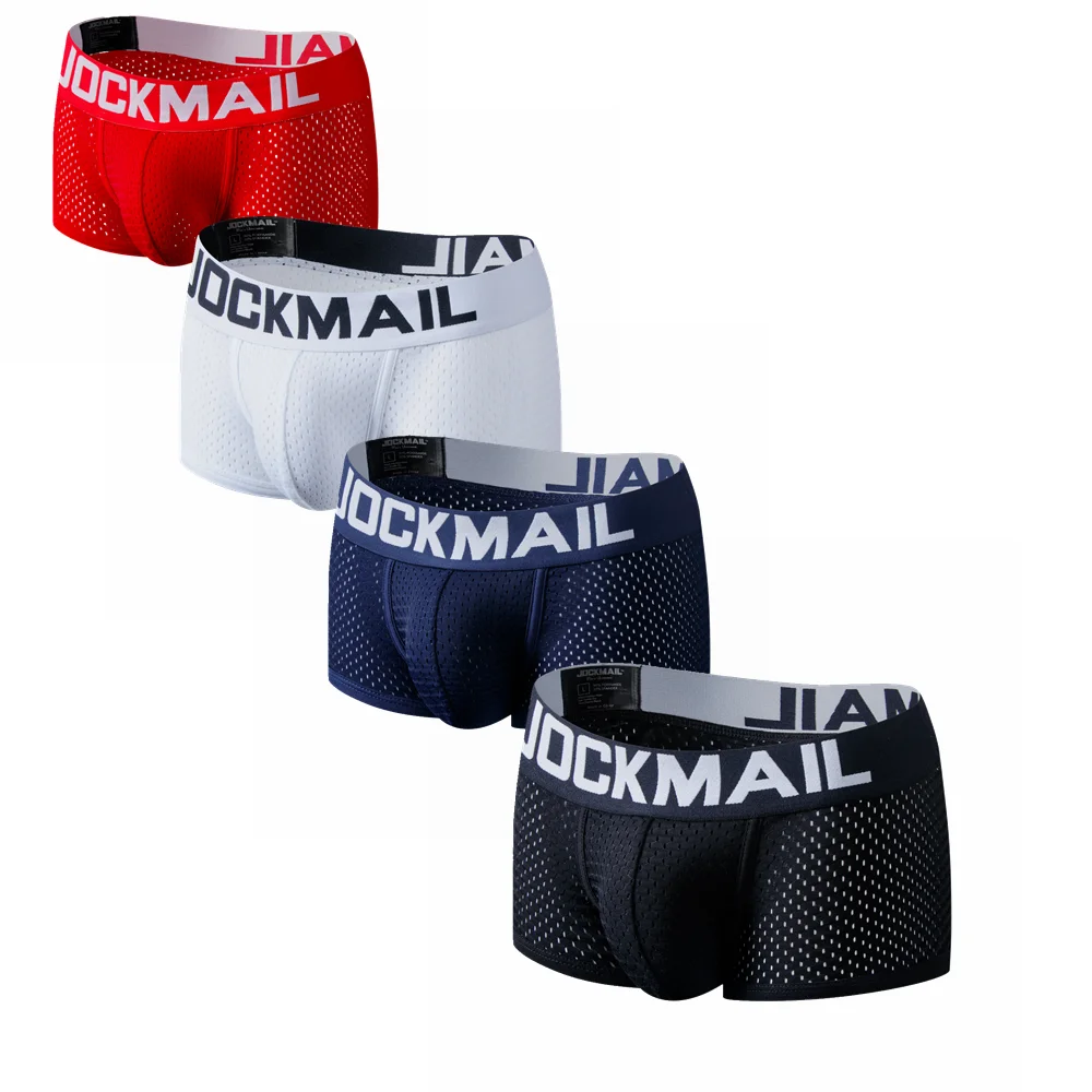 

JOCKMAIL 4PCS/Lot Sexy Men Underwear Boxer Breathable Mesh Male Underpants U Convex Men Boxer Mens Trunks Summer Men's Clothes