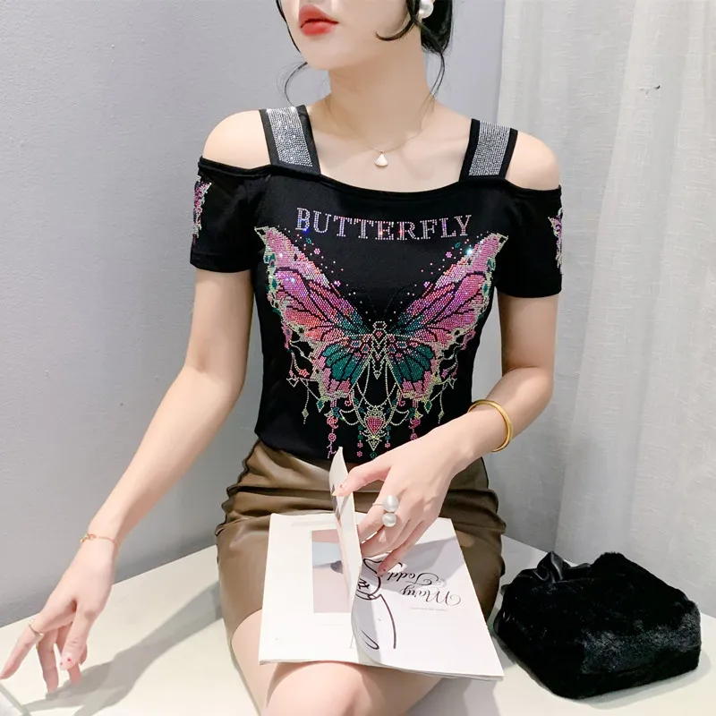 Sexy Vacation Butterfly Patchwork Off the Shoulder Long Sleeve Two Pieces