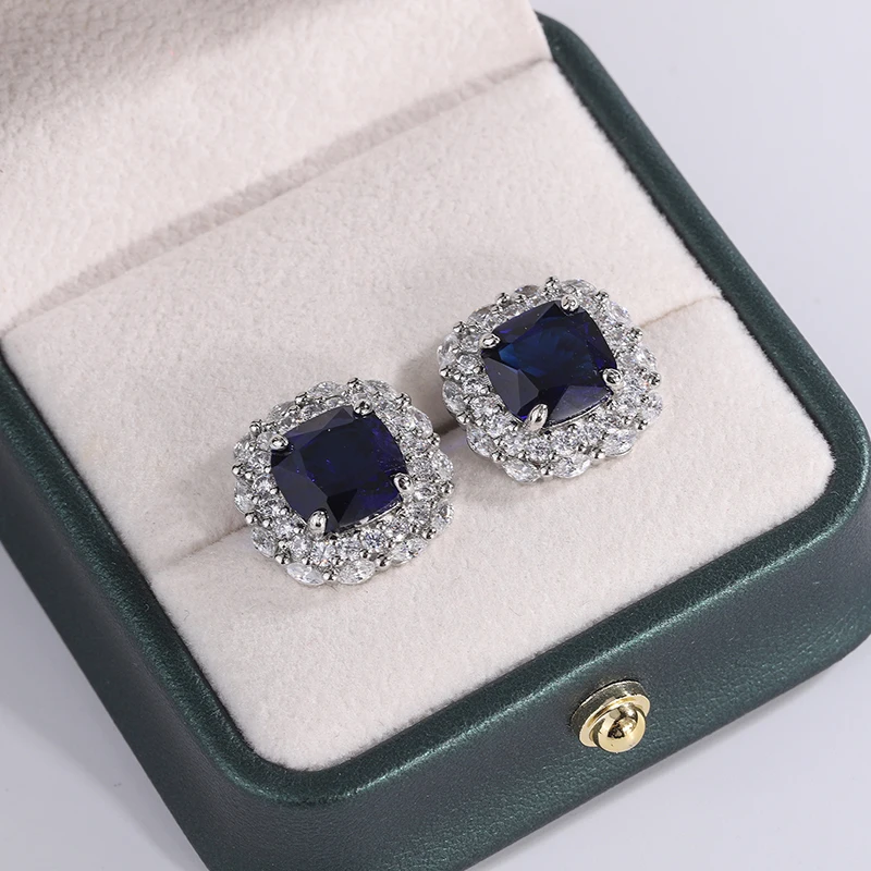 925 Silver Plated Earrings for Women  Shiny AAAA Blue Zircon Earrings Stylish Sterling Silver Jewelry Anniversary Gift Earring - 3