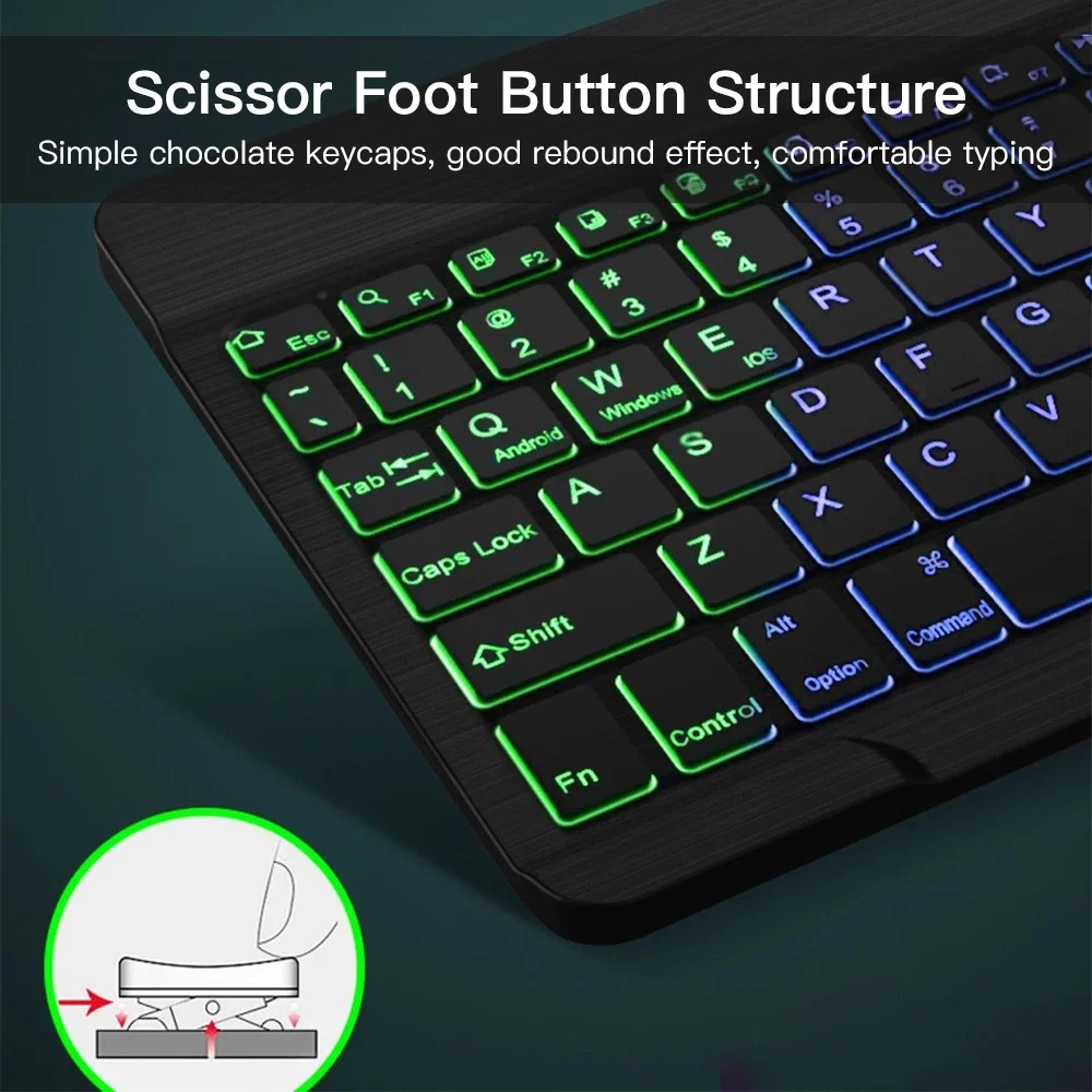 Bluetooth-Tastatur mit Hintergrundbeleuchtung und Maus für iPad, iOS, Android und Windows, wiederaufladbar, für 10-Zoll-Geräte_voghion.com