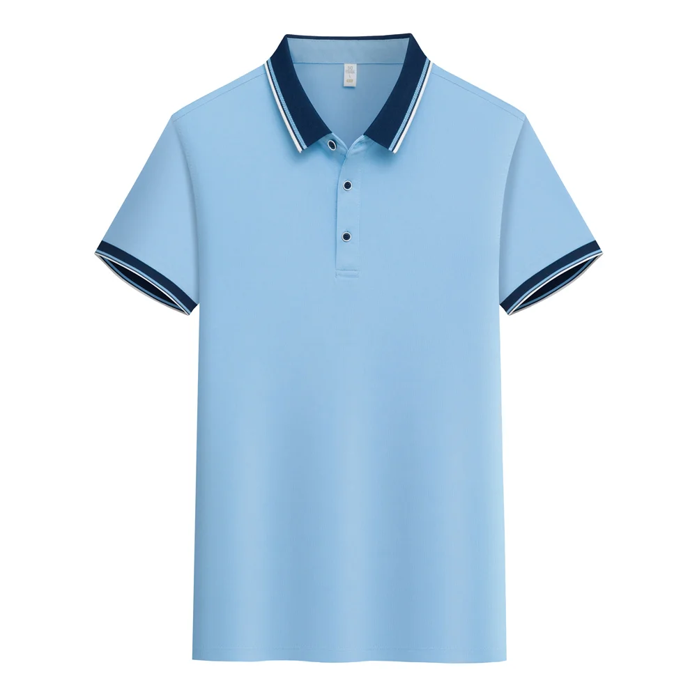 Contrast collar Polo Shirt Slim Fit Short sleeved Lapel T-shirts Breathable Business Smart Golf Shirts Summer