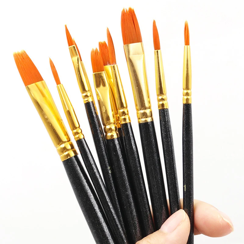 

Paint Brush 10Pcs Nylon Hair Watercolor Acrylic Oil Brush Painting Art Supplies