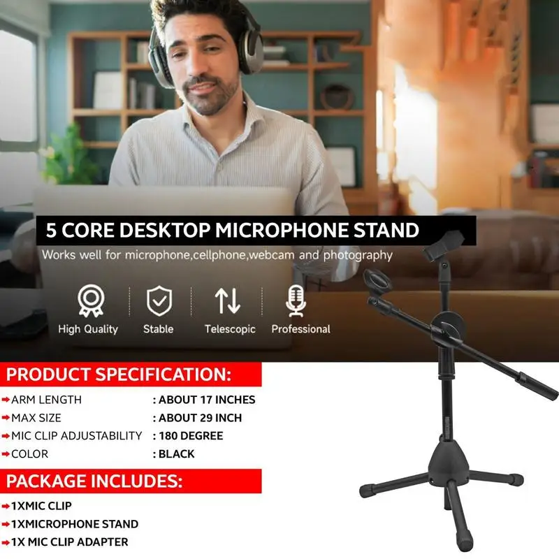 Microphone Stand Microphone Stand Mic Stand Holder Portable Foldable Angle Adjustable Tripod With Mic Clip Holder Adjustable Desktop