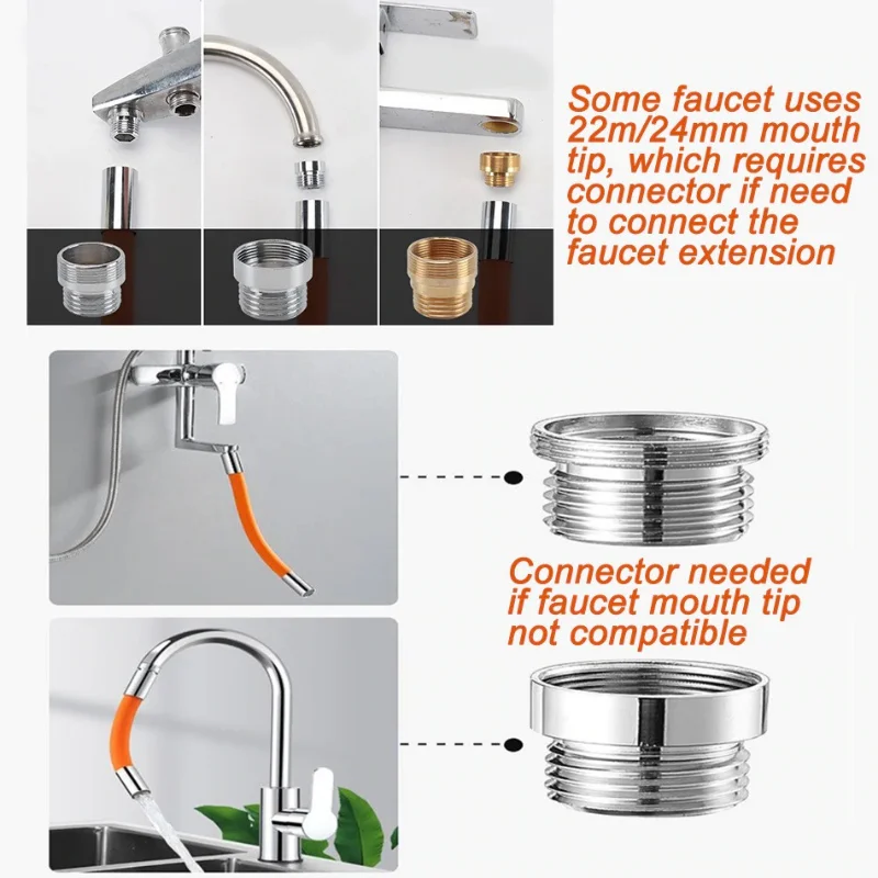 Universal Interface Kitchen Faucet Extender Hose 360° Rotating Bending Water Saving Tap Filter Extension Splashproof Tube Pipe