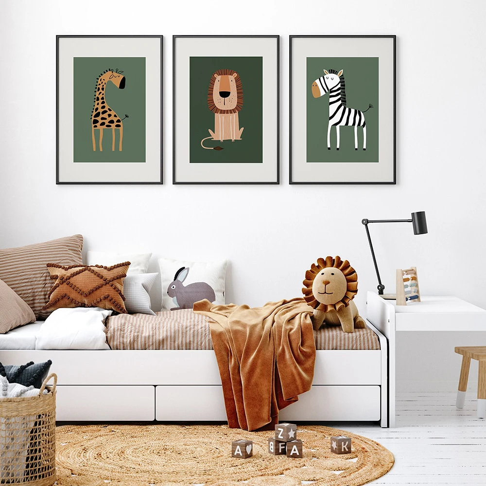 Safari Animals Lion Giraffe Zebra Poster Canvas Painting Nursery Wall Art  Print Child Room Picture Nordic Kids Bedroom Decor - AliExpress, image size:1000x1000