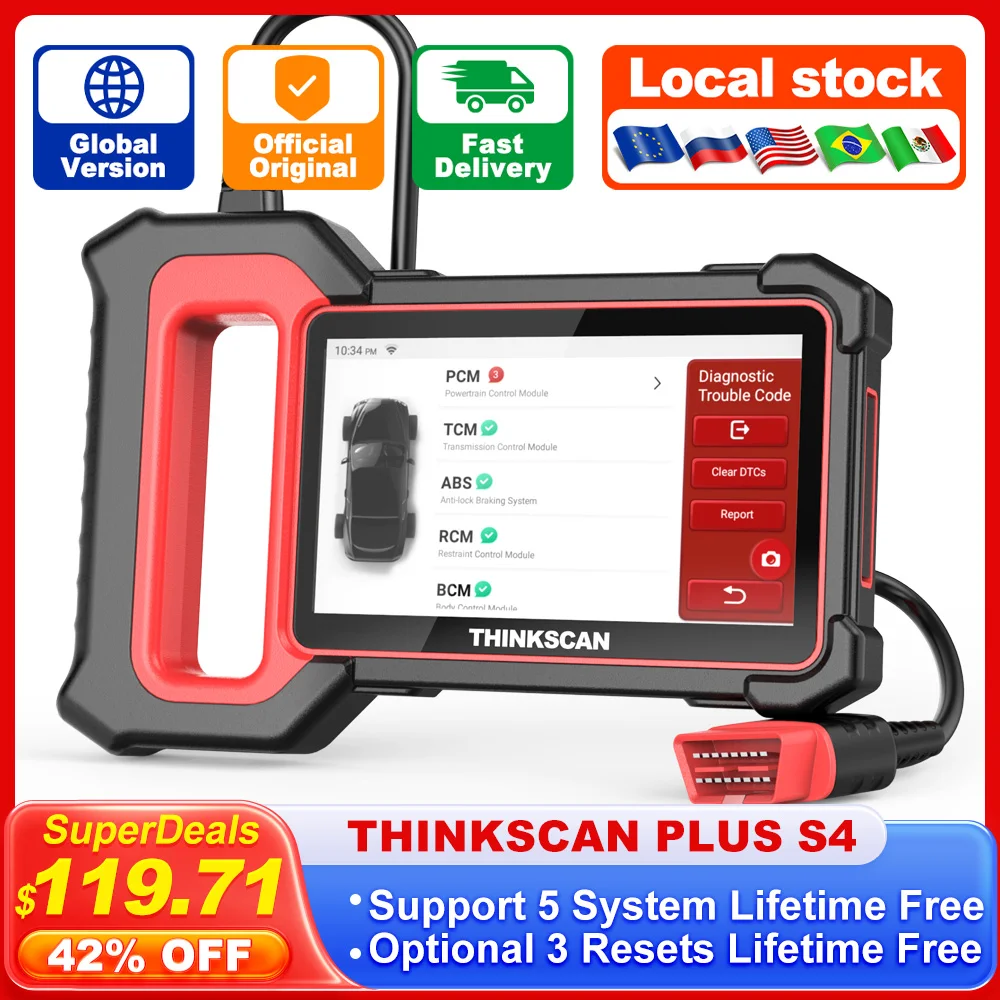 Сканер THINKCAR THINKSCAN PLUS S4 S7 OBD2, система для диагностики автомобиля, ECM ABS SRS TCM BCM, с дополнительным сбросом, Wi-Fi