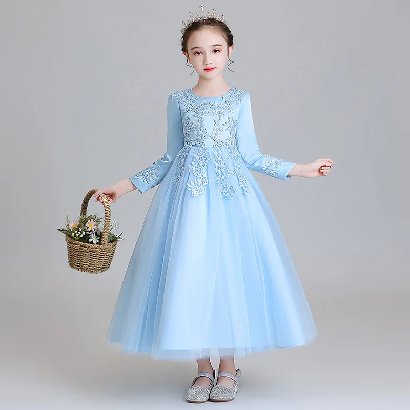

Teenager Kids Long Sleeves Beading Princess Birthday Performance Party Formal Holy Tutu Girls Dress Children Christmas Clothes