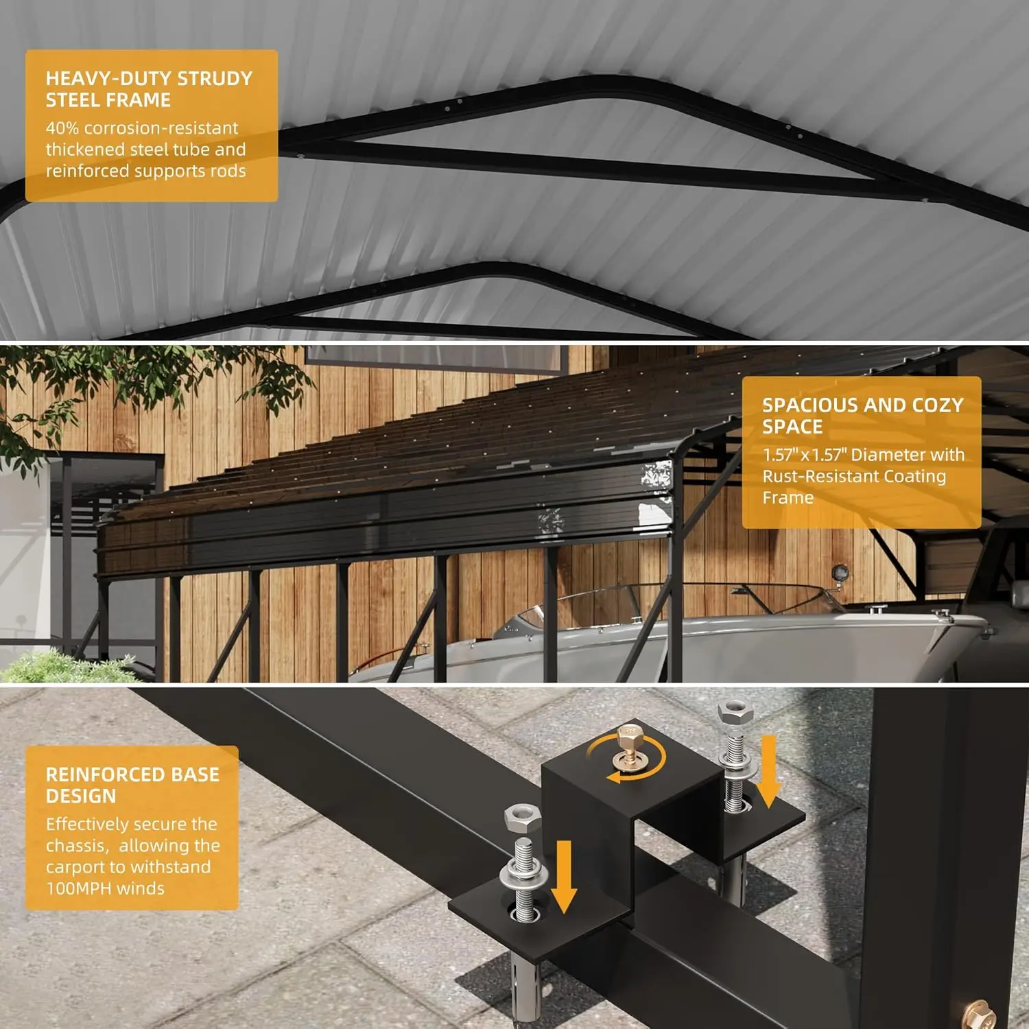 20 x 30 FT Metal Carport with Galvanized Steel Roof, Heavy Duty Metal Roof Carport with Enhanced Base, Tall MetalCarport Kits