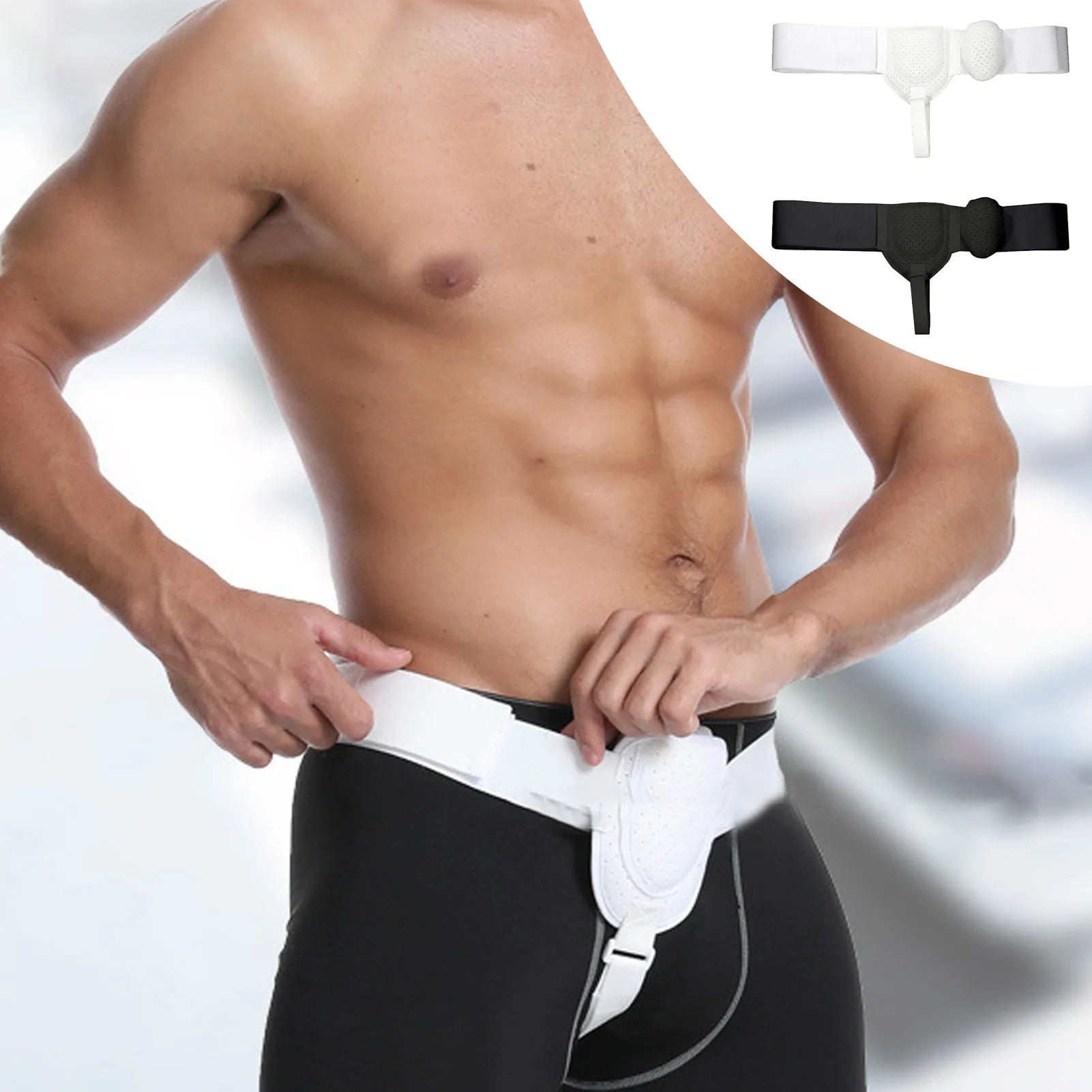 Men Groin Shield Athletic Supporter Inguinal Hernia Relief Comfortable And Adjustable Easy To Wear White/Black Youth & Adult