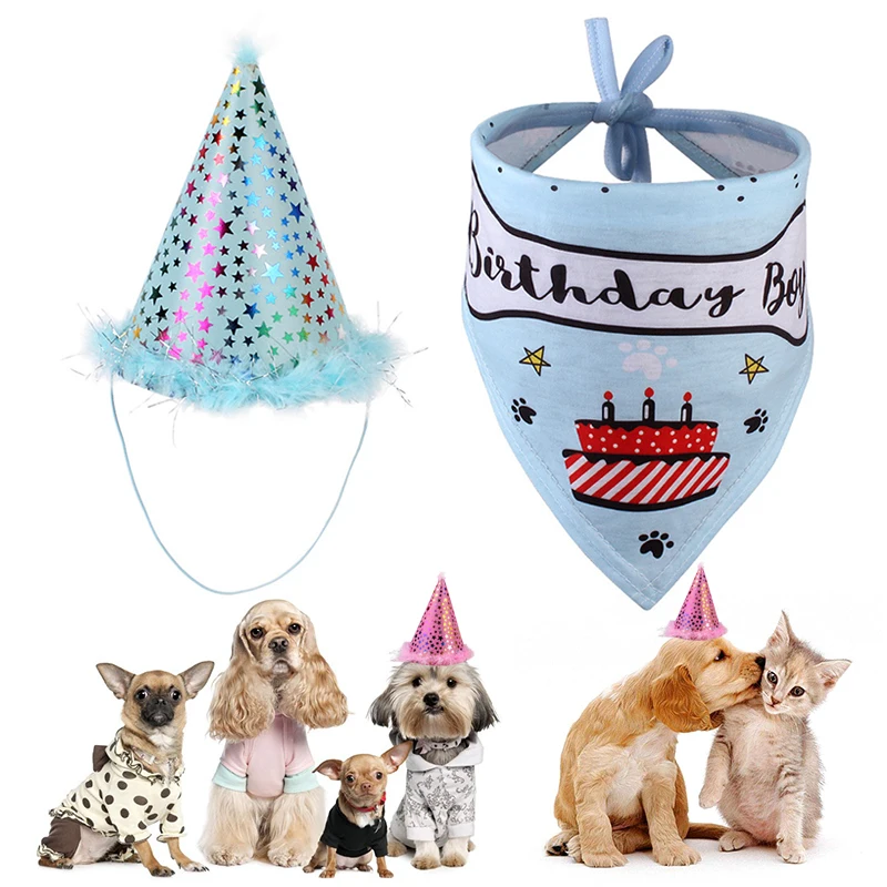 

Party Pet Dogs Caps Cat Dog Bibs Birthday Costume Design Head-wear Hat Christmas Bandana Hat Scarf Pets Accessories Supplies