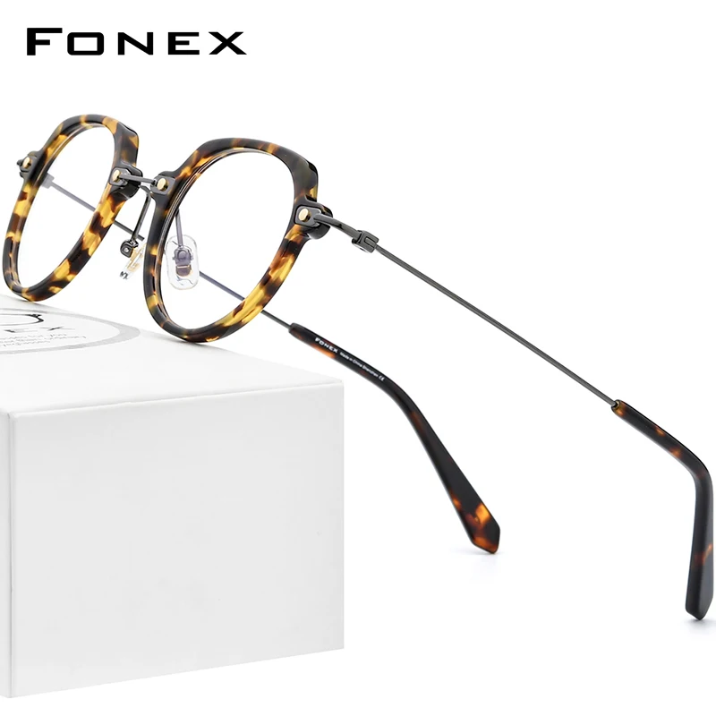 

FONEX Acetate Titanium Glasses Men 2022 New Vintage Retro Polygon Eyeglasses Frame Women Prescription Spectacles Eyewear F85711