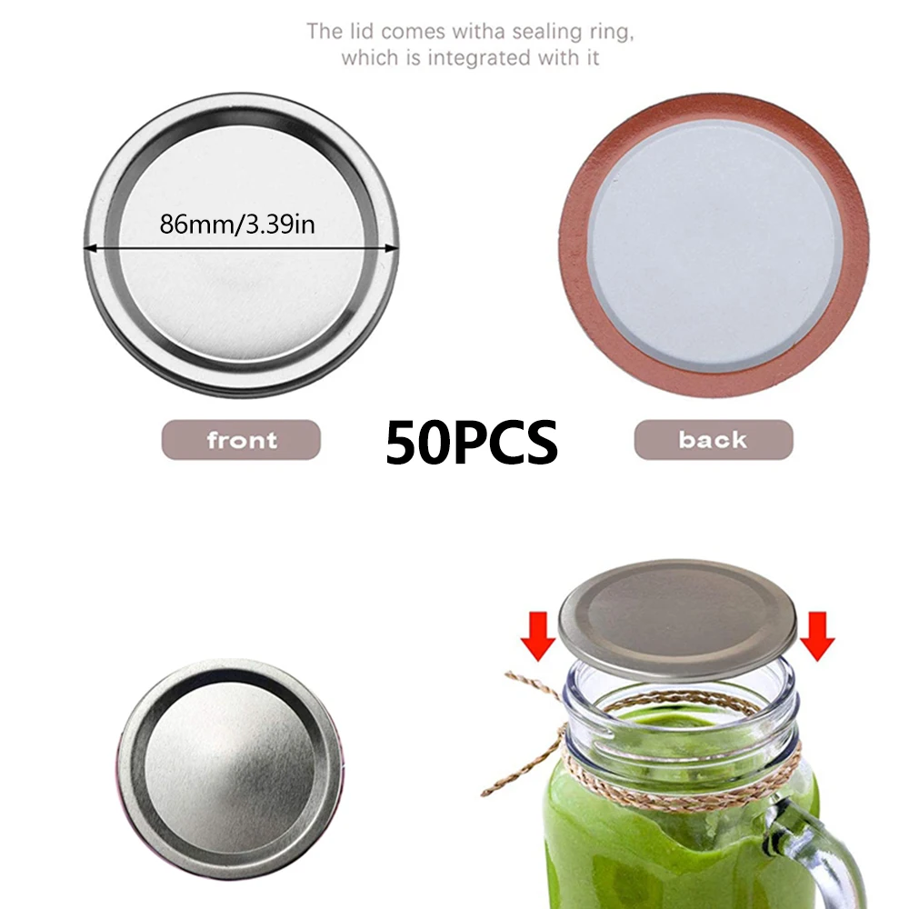 Food Cover Fresh Keeping Cover Preservation Cover 50/100PCS Mason Jar Lids Regular Mouth Canning Lids Silver Reusable Metal Canning Jar Leak-proof Split-Type Caps