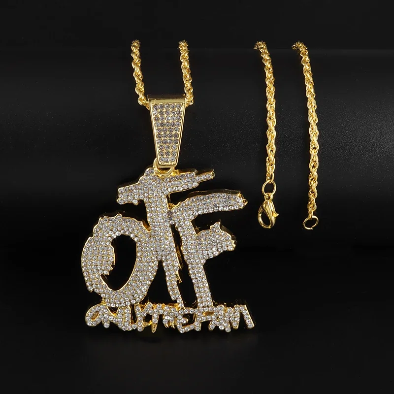 Pendant necklace luxurious ice crystal zirconia letter Otf for men women fashion rock party birthday jewelry gift