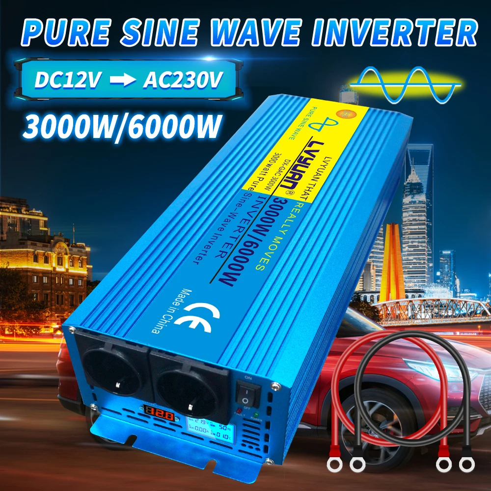 4000W, 5000W, 6000W 순수 정현파 인버터, DC 12V, 24V ~ AC 220V 230V 전압 변환기, LCD ...