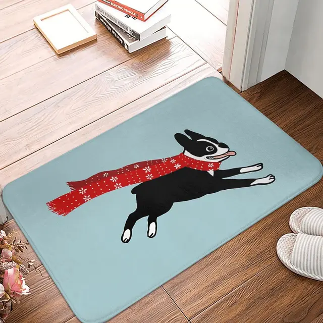 Állatok Art Művészet Csúszásgátló Ajtófürdő-Szőnyeg Ünnepi Bostoni Terrier Sál Padló Szőnyegbejárat Ajtó Szőnyeg Otthoni Dekoratív