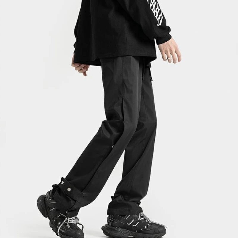 Flare Pants Men Side-Buckle Chic Korean Style Autumn High Street Harajuku All-match Fashion Males Trousers Popular College Daily