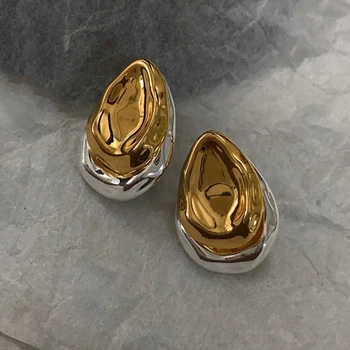 Stainless Steel Vintage Droplet Metal Splice Stud Earrings for Women Two Wear way Mix Color New Accessory Charm Luxury Jewelry