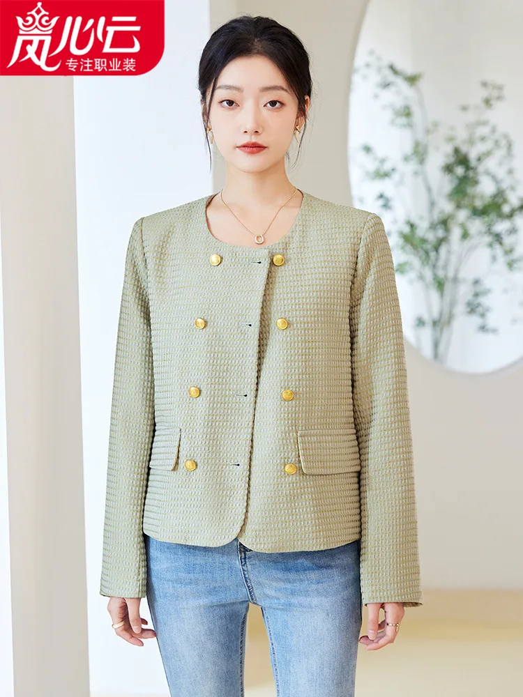 

Элегантный женский двубортный стильный костюм, винтажный пиджак в мелкую клетку, Ранняя весна, новинка, французские шорты