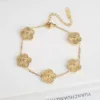 Adjustable New Design Gold Plated Stainless Steel 316L Plant Flower Bracelet With Five Leaf Petals Women's Luxury Gifts Clover 5