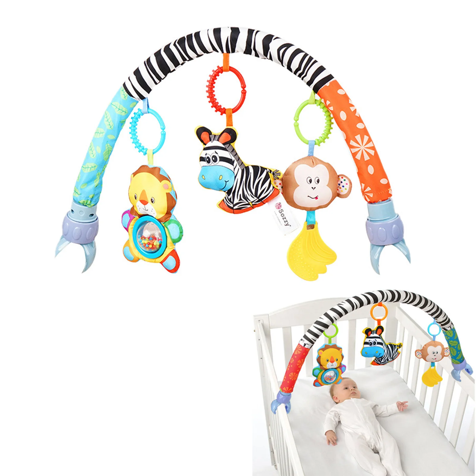 

Baby Stroller Arch Toy Bed Clip Early Education Exercise Crib Accessory Cloth Animal Toy And Pram Activity Bar With Cute Animals