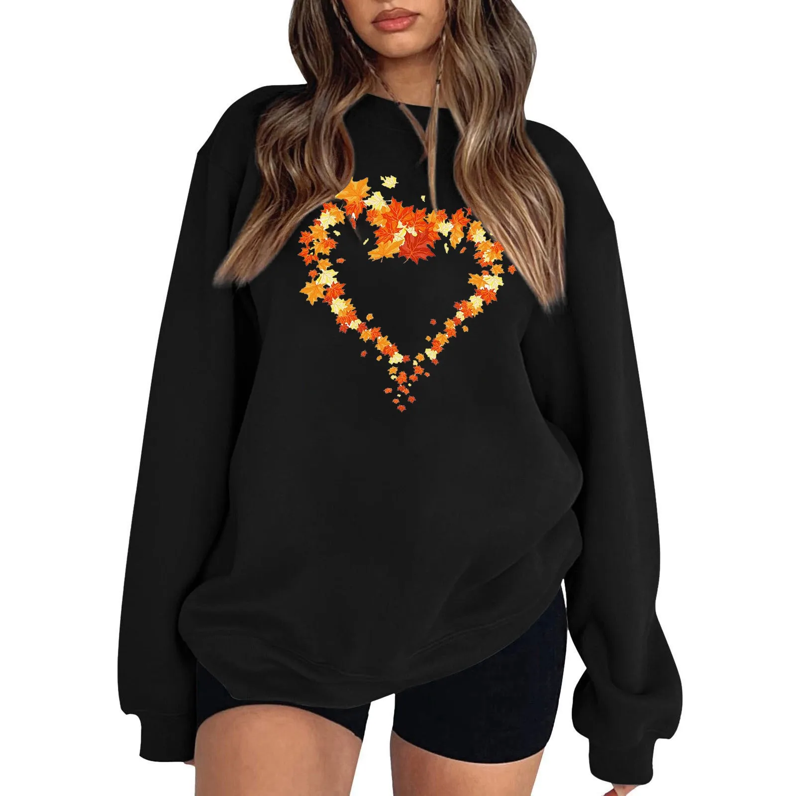 

Women Long Tree Maple Leaf Casual Daily Round Neck Hoodless Hoodies Sweatshirt Tops Juniors Sweatshirts Trendy