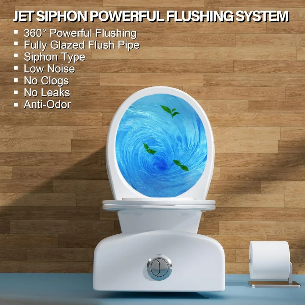 21" Tall Toilet for Seniors: Extra High, Modern White, Comfort Height, Power Flush, Two-Piece, Dual Flush 1.28 GPF, 12" Rough-In