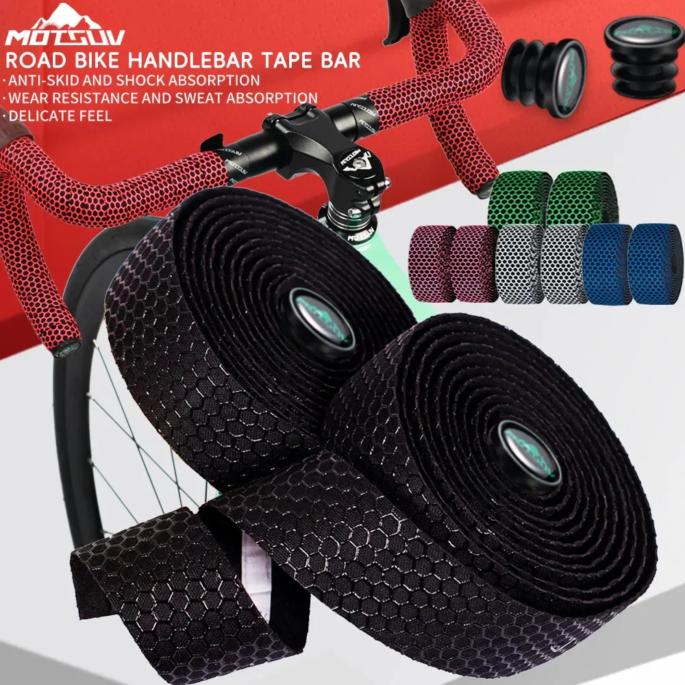 

MOTSUV Road Bike Anti-slip Silica Gel EVA Shock Absorption Handlebar Tape Bar Cycling Wrap End Plug Bicycle Accessories Parts