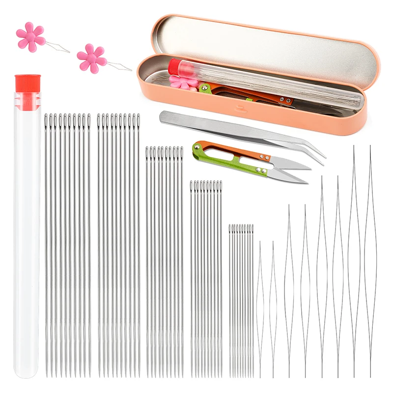 KRABALL Beading Needles Set Long Straight and Big Eye Beading Thread Needles for Bracelets Necklace Jewelry Making Supplies
