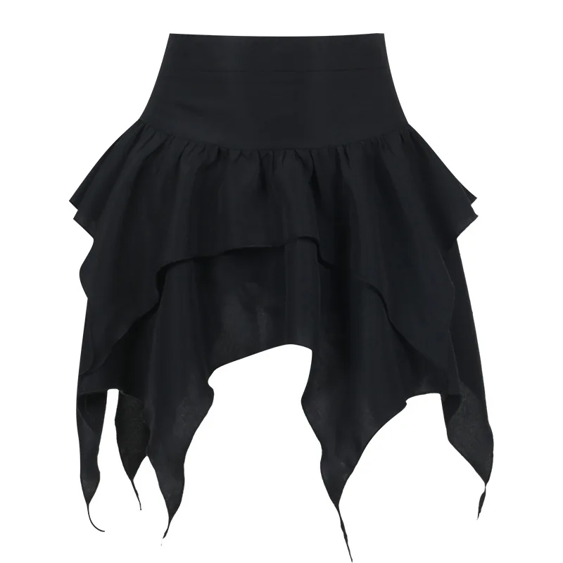 Gothic Punk Irregular Skirts New Sexy Women Solid Color Drawstring Tie-Up Ruched Ruffles Mini Skirt Summer Fashion Short Skirts