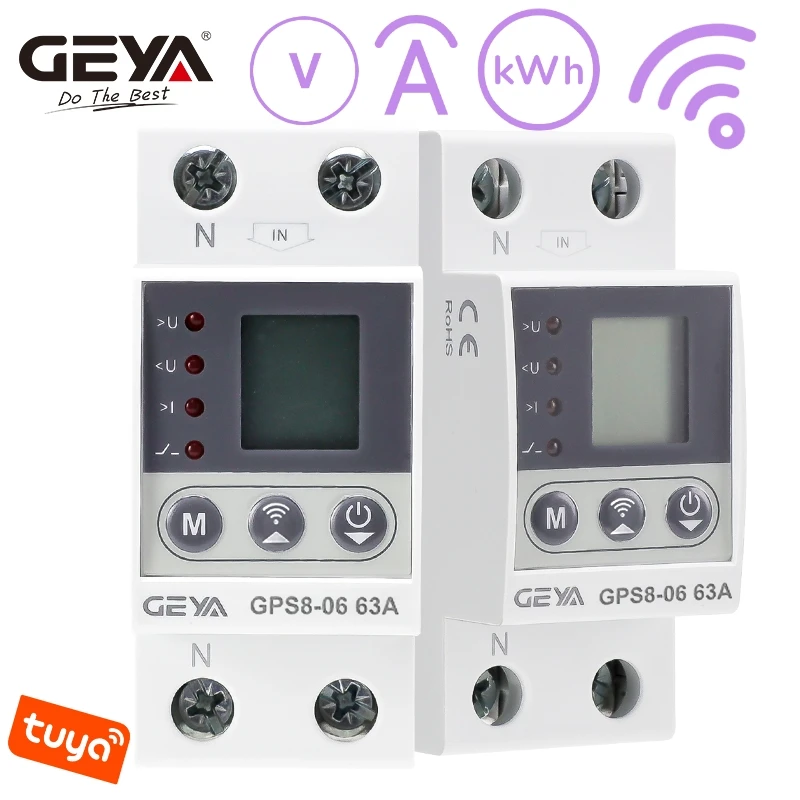 Geya-kwh Measuring Switch Dispositivo de Proteção de Corrente e Tensão com Função de Medição Display Lcd Wi-fi Gps806 32a 40a 63a 80a 220v
