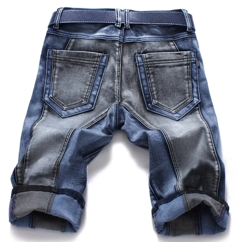Men's Elastic Denim Shorts Summer Cropped Pants Slim Fit Patchwork Straight Jeans Shorts Plus size42 44 Cowboy Male