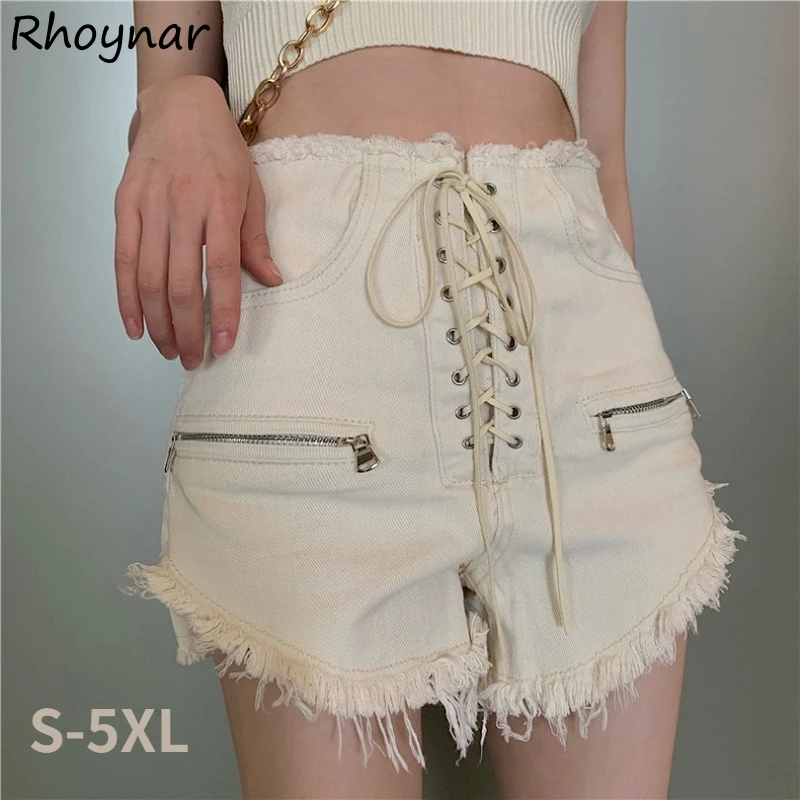 

Denim Shorts Women Bandage Zipper Sexy Side-slit High Waist Streetwear Basic Harajuku Club Fashion S-5XL Cool Y2K Ulzzang Mujer
