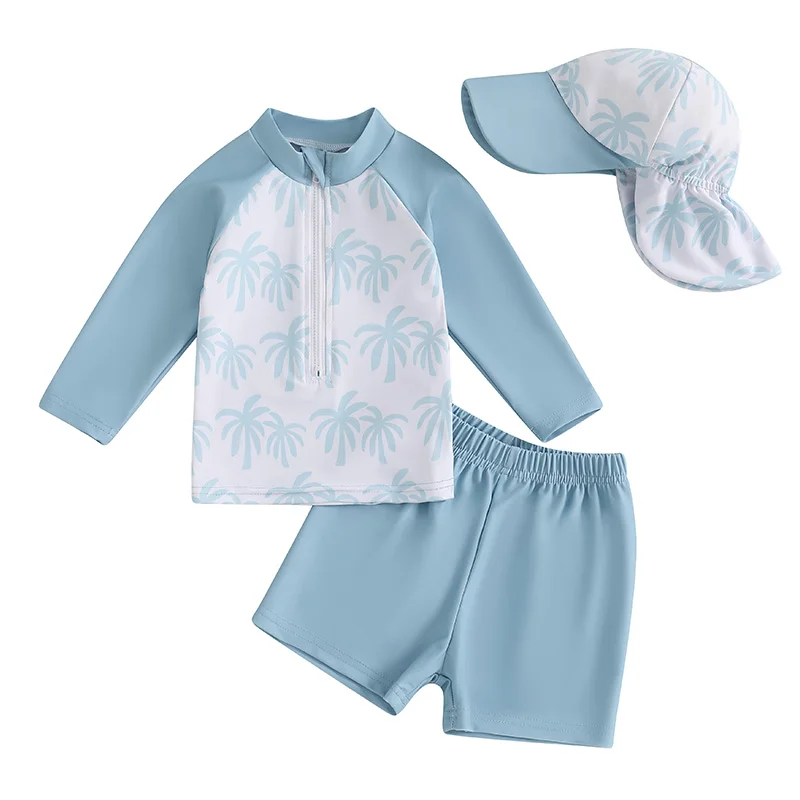 Baby Boys Two-Piece Swimwear Set with UV Protection Rash Guard Top Swim Shorts and Sun Hat in Cute Animal Print 8