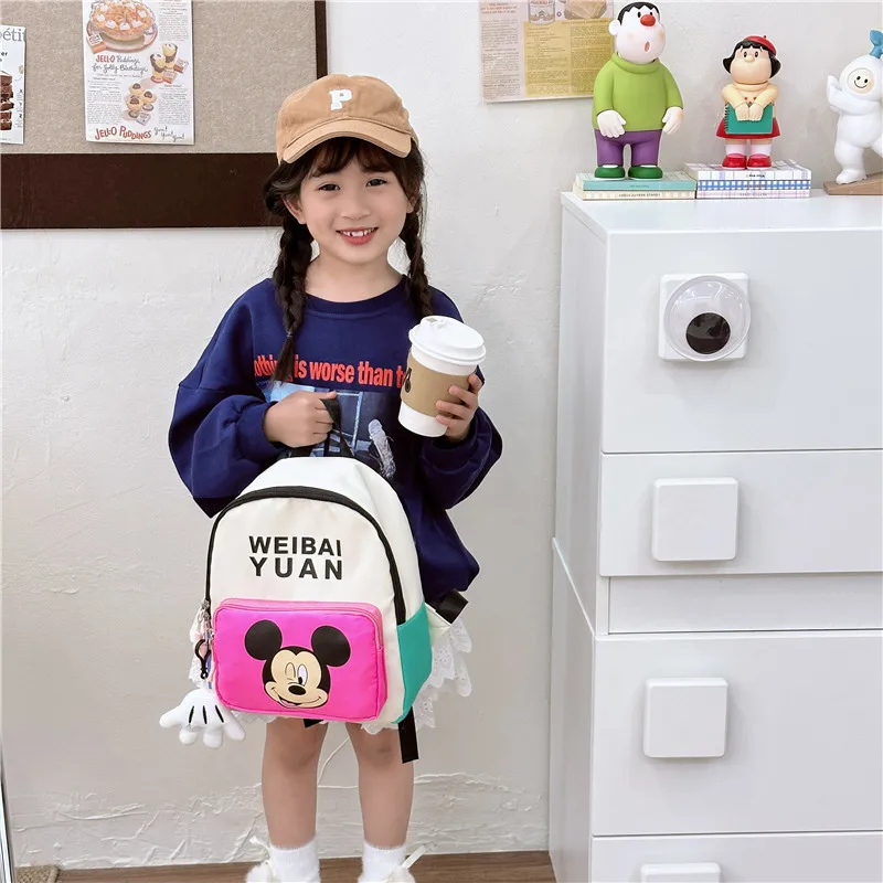 Disney Mickey Mouse Cute Children's Backpack Girls Cartoon Print Intermediate Capacity Book Storage Kindergarten Baby School Bag