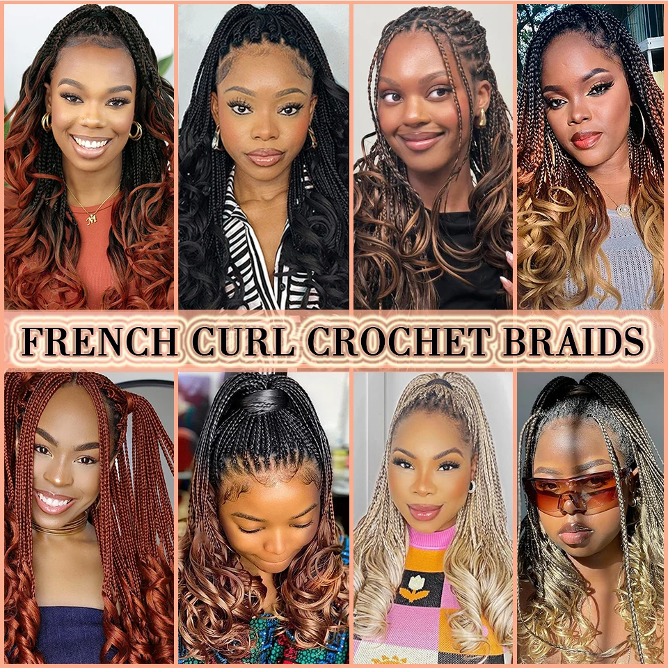 Curly Crochet Hair 14&rdquo; French Curl Box Braids Crochet Hair With Curly Ends Synthetic French Braiding for Kids Women