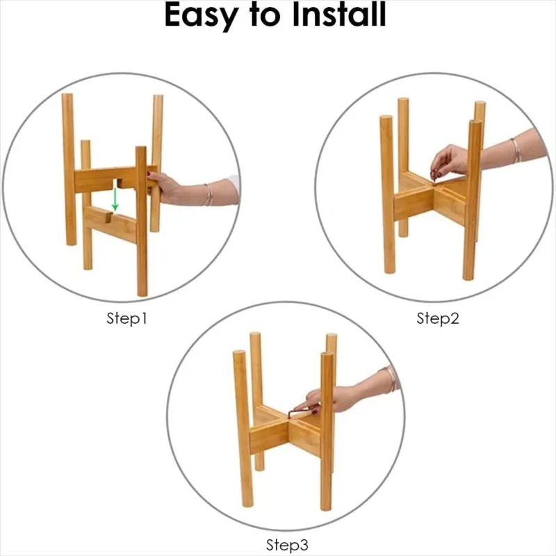 Adjustable Wooden Plant Stand Modern Bamboo Planter Holder Indoor Outdoor Flower Pot Stand Multiple Sizes Plant Display Rack 6
