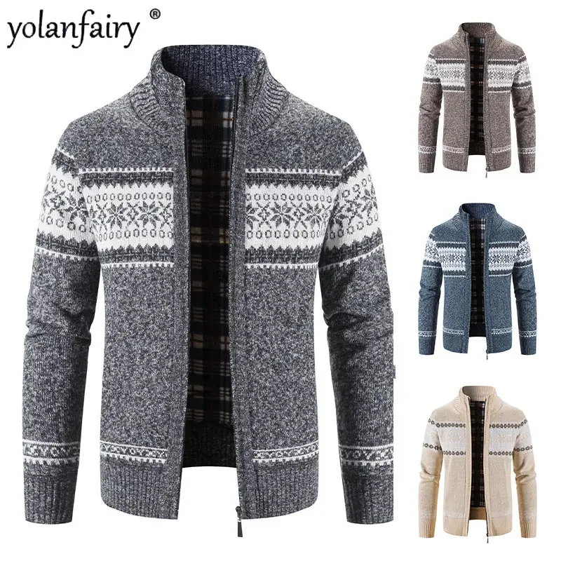 

Mens New Autumn Winter Sweater for Men Clothing Loose Long Sleeve Knitted Sweaters Mock Neck Printed Cardigan Korean FC