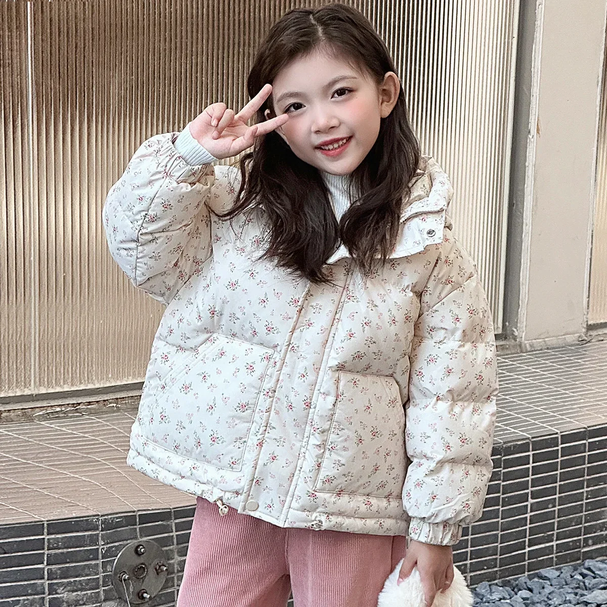 Children Jackets Girls Coat Winter Clothes Girl Floral Cotton Jacket New Fashion Childrens Cotton Jacket Thickened Winter