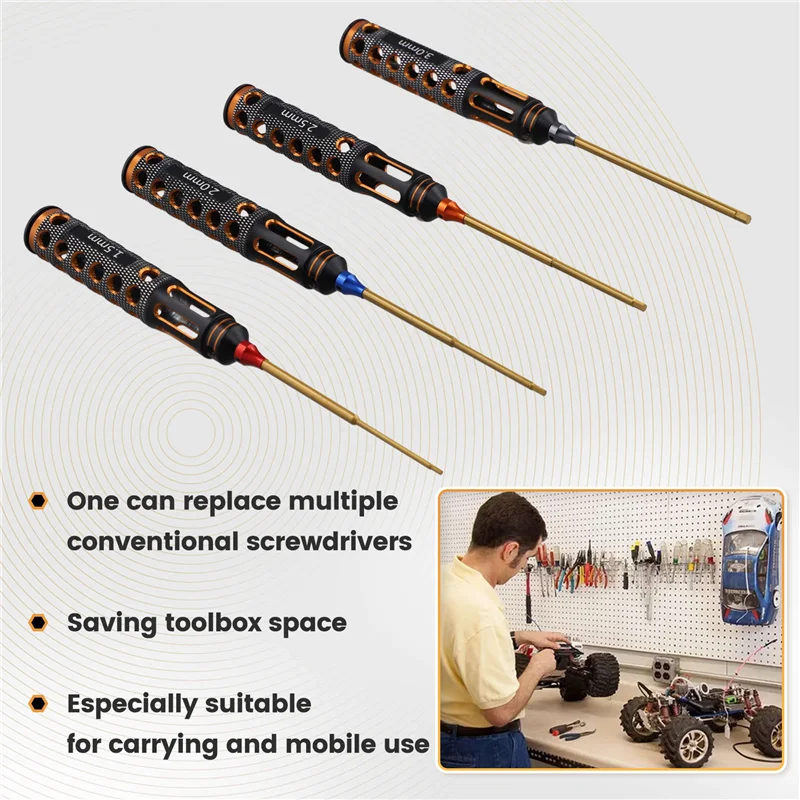 B68A 4 개/대 티타늄 도금 1.5Mm/2Mm/2.5Mm/3Mm 육각 드라이버 나사 드라이버 도구 Rc 모델 자동차 보트 비행기 용