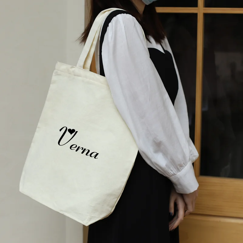 

Personalised Canvas Bags Vertical version Custom Name Casual Shopping Shoulder Large Capacity Wild Messenger Bag Women Handbag