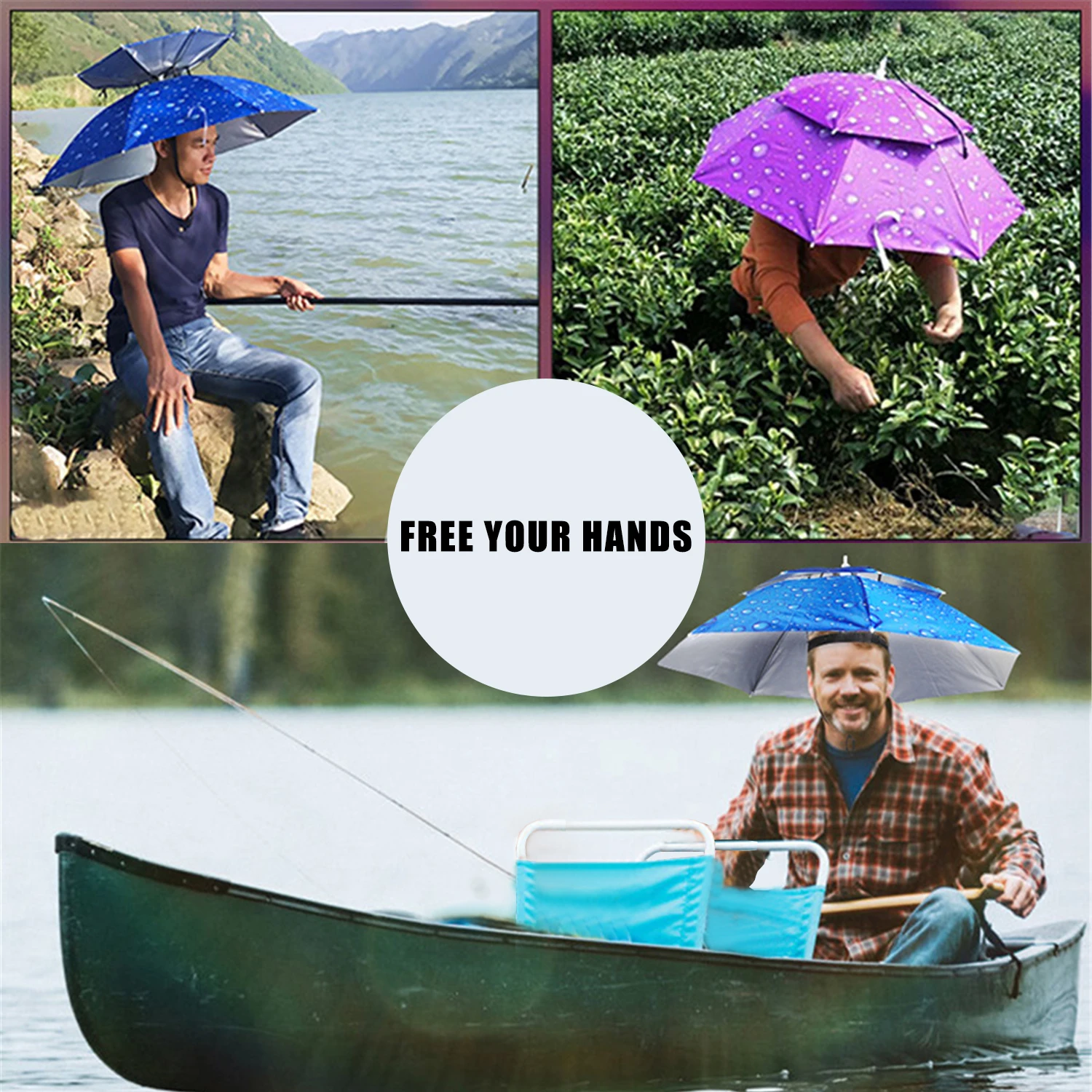 Compact Foldable Waterproof Outdoor Umbrella Hat – Army Green
