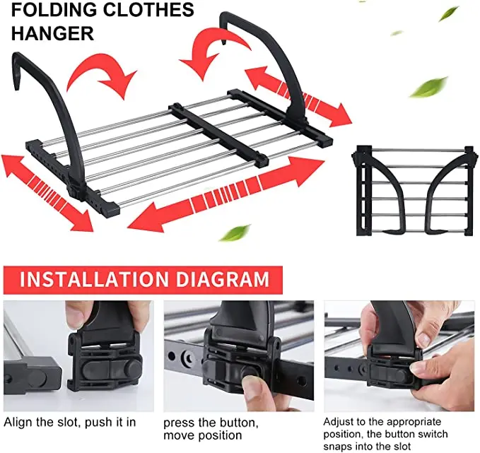 Portable Clothes Drying Rack for Balcony Folding Towel Rack Indoor Outdoor Adjustable Laundry Rack with Sock Clips Storage Rack