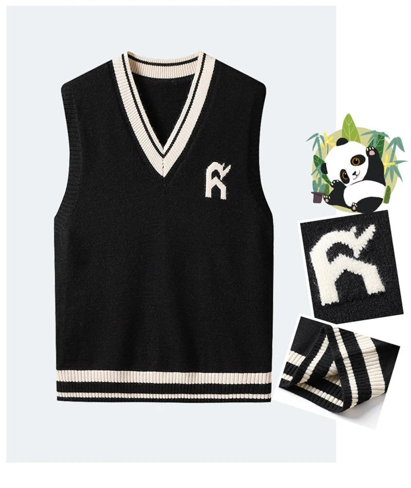 Description Picture 4 of itemAutumn plus size casual sweater 7XL 6XL 5XL 4XL fashion new men's Japanese college style V-neck loose pullover sweater vest.