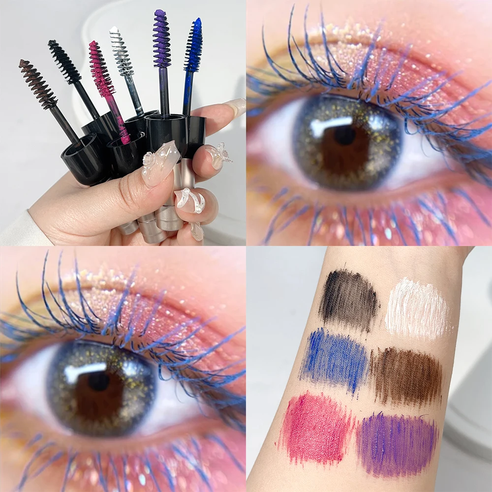 Silk Fiber Colorful Lash Mascara Long Lasting Smudge-Proof Mascara Builds Charming Lengthening and Thick Volume 4D Eye Makeup