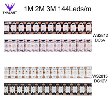 RGB 스마트 LED 스트립, 개별 주소 지정 가능 IC 테이프 라이트, IP30, 65/67, DC5V, 12V, 1-3M, WS2812B, WS2813, WS2815, 5050, 144 픽셀, LED/m